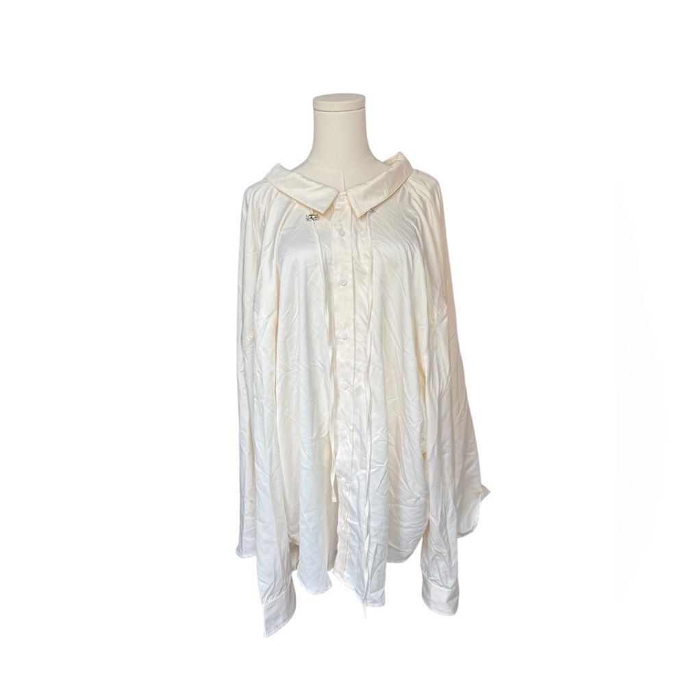 Mimi Hadid Silky Cream Oversized Blouse Luxury Minimalist Slouchy Button Up